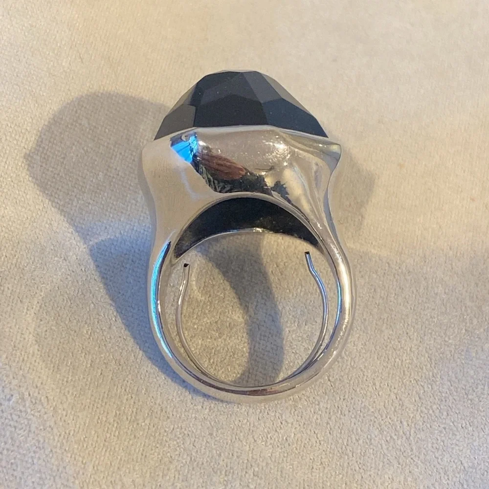 Stella and Dot Nouvelle Cocktail Ring Black Silver Adjustable Retired - Picture 5 of 9